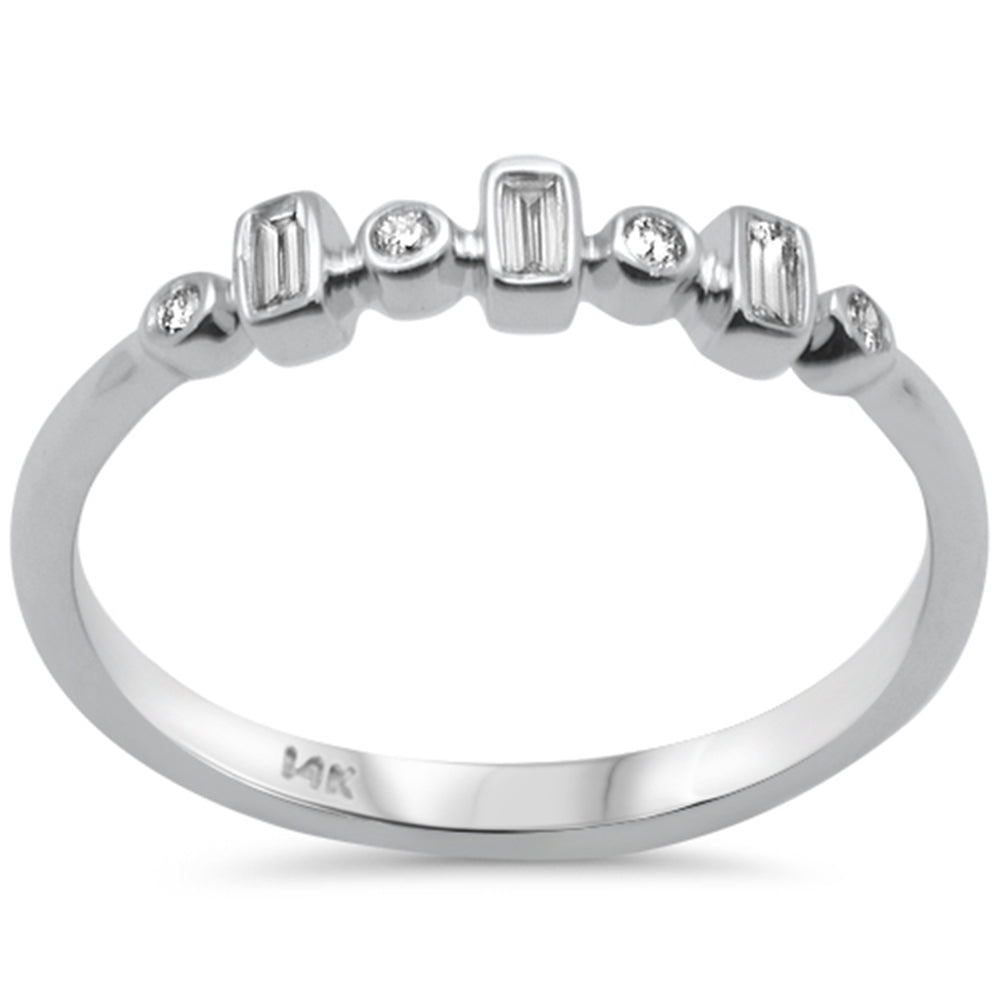 Muse Jewelry .12ct G SI 14K White Gold Round & Baguette Diamond Band Ring Size 6.5