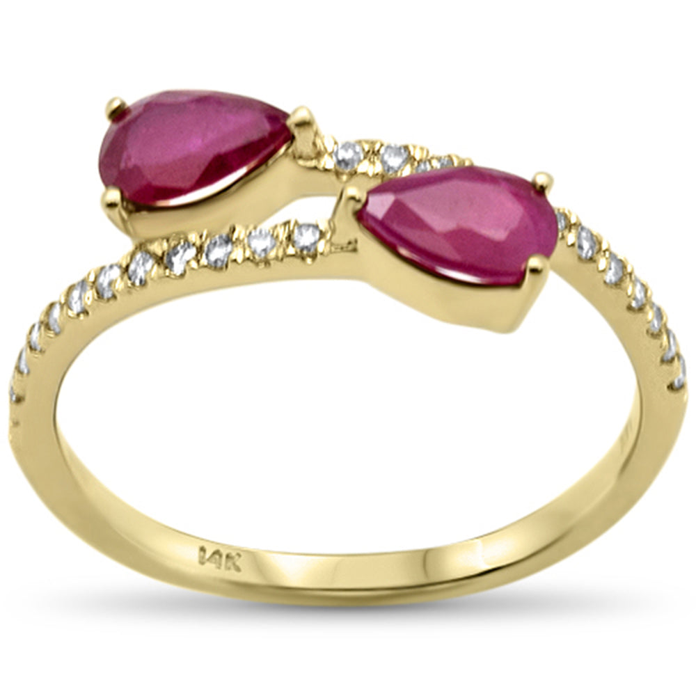 Muse Jewelry 1.02ct G SI 14K Yellow Gold Diamond & Pear Shape Ruby Gemstones Band Ring Size 6.5