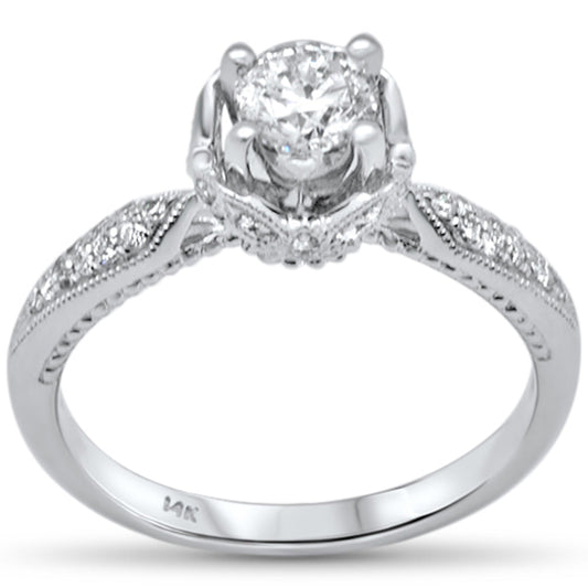 Muse Jewelry .77ct G SI 14K White Gold Diamond Round Shape Center Stone Millgrain Engagement Ring Size 6.5
