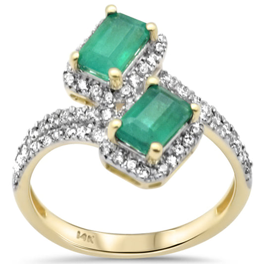 Muse Jewelry 1.53ct G SI 14K Yellow Gold Diamond & Emerald Gemstones Wrap Around Band Ring Size 6.5