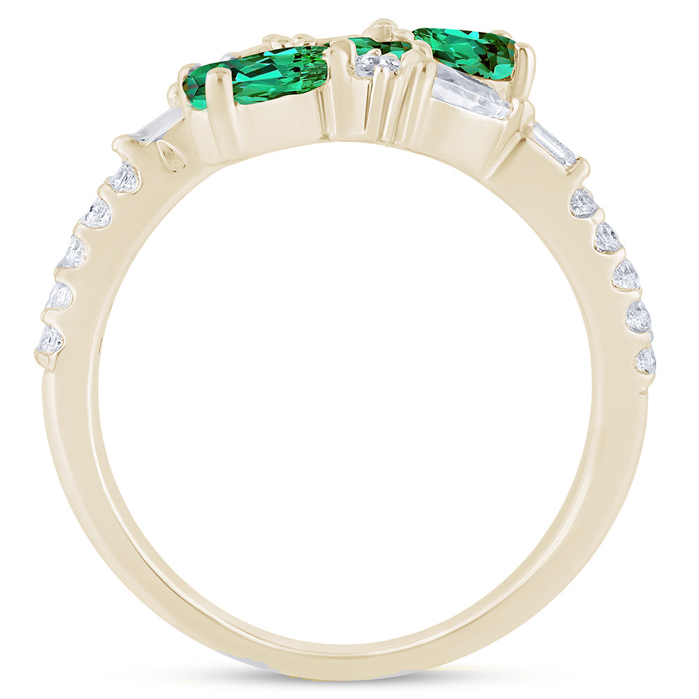 Muse Jewelry 1.32ct G SI 14K Yellow Gold Diamond & Emerald Gemstones Wrap Around Band Ring Size 6.5