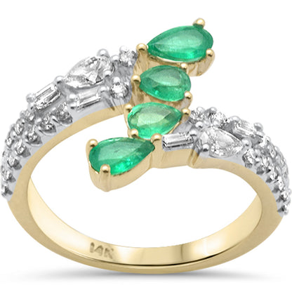 Muse Jewelry 1.32ct G SI 14K Yellow Gold Diamond & Emerald Gemstones Wrap Around Band Ring Size 6.5