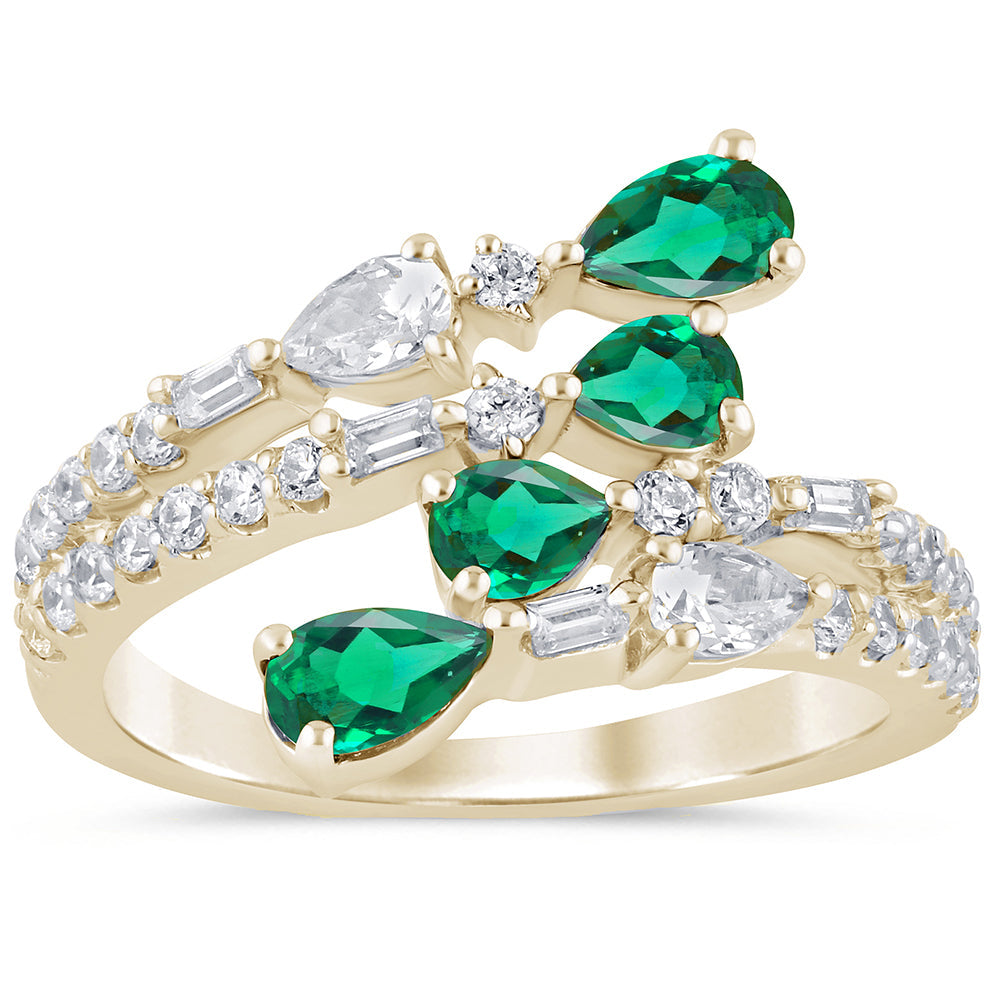 Muse Jewelry 1.32ct G SI 14K Yellow Gold Diamond & Emerald Gemstones Wrap Around Band Ring Size 6.5