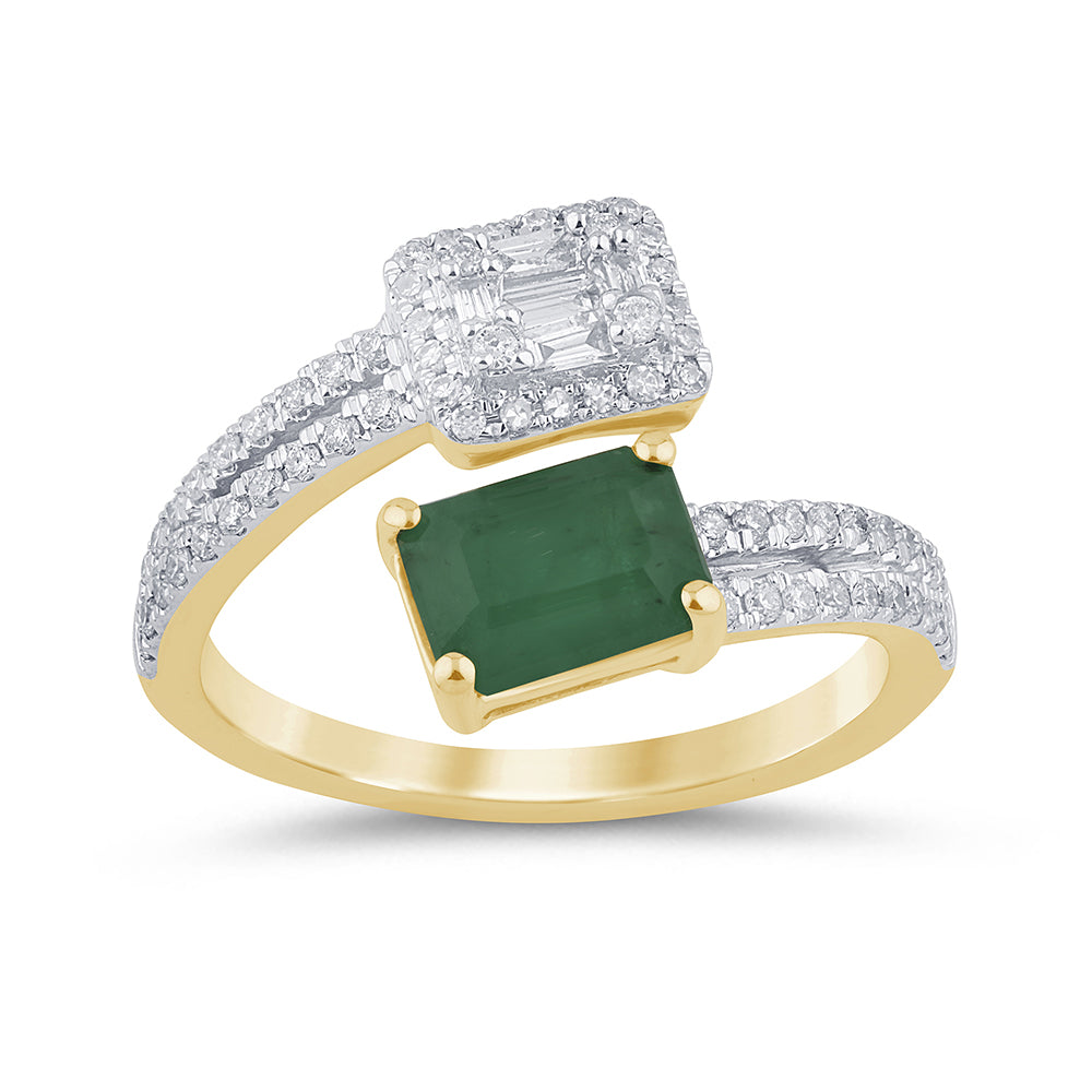 Muse Jewelry 1.31ct G SI 14K Yellow Gold Diamond & Emerald Gemstones Wrap Around Band Ring Size 6.5