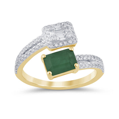 Muse Jewelry 1.31ct G SI 14K Yellow Gold Diamond & Emerald Gemstones Wrap Around Band Ring Size 6.5