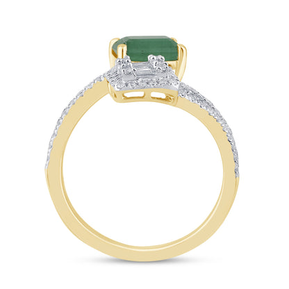 Muse Jewelry 1.31ct G SI 14K Yellow Gold Diamond & Emerald Gemstones Wrap Around Band Ring Size 6.5