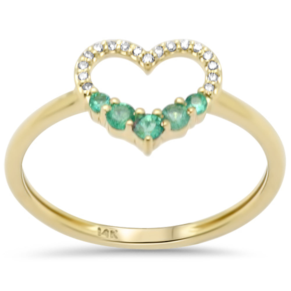 Muse Jewelry .20ct G SI 14K Yellow Gold Diamond Heart Shape Diamond & Emerald Gemstones Band Ring Size 6.5