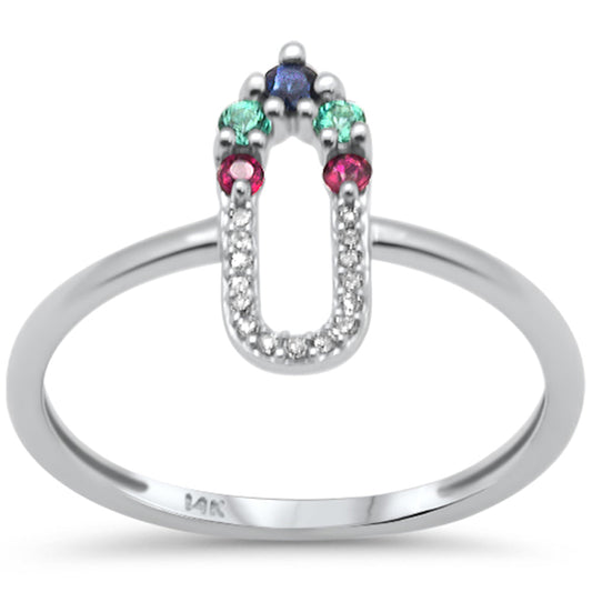 Muse Jewelry .19ct G SI 14K White Gold Diamond & Multi Color Gemstones Band Ring Size 6.5