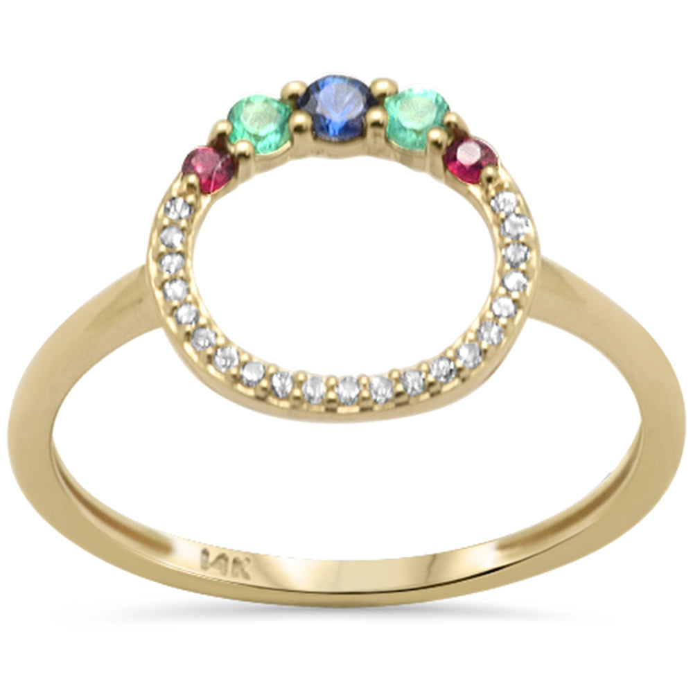 Muse Jewelry .24ct G SI 14K Yellow Gold Diamond & Multi Color Gemstones Band Ring Size 6.5