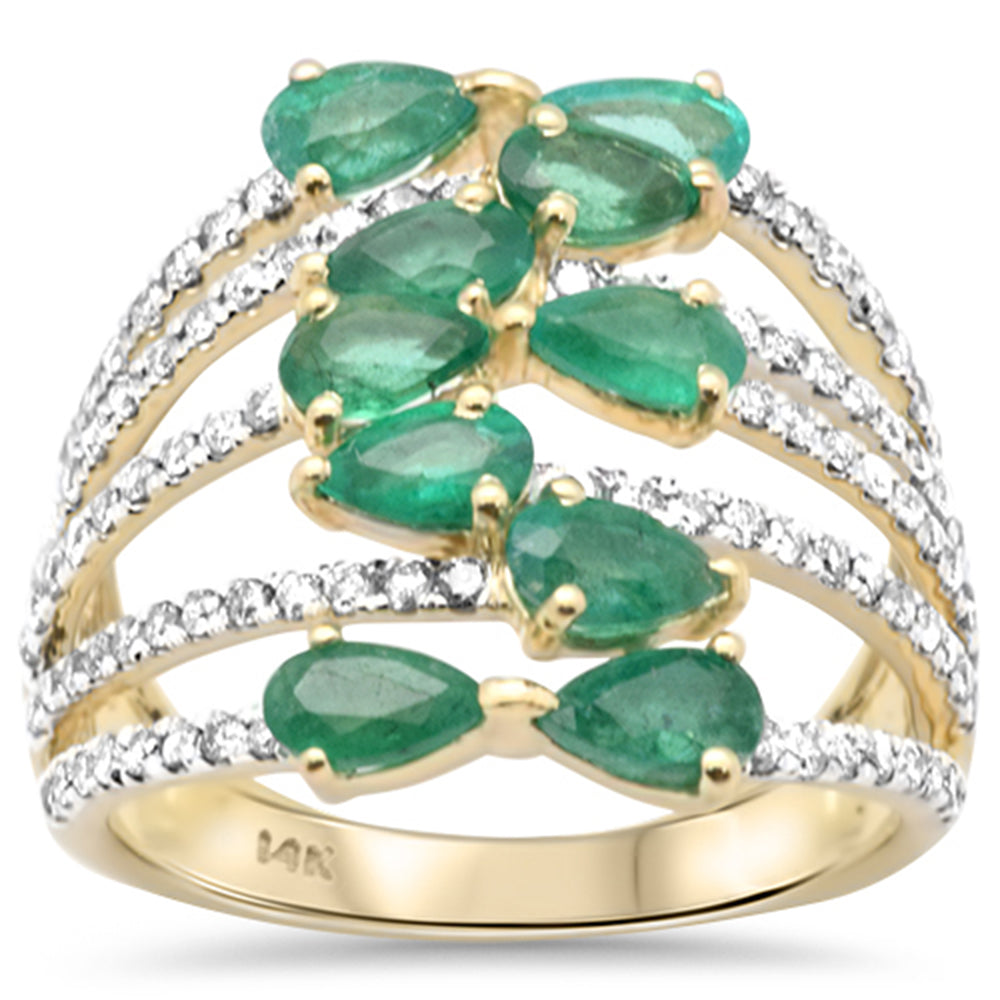 Muse Jewelry 2.49ct G SI 14K Yellow Gold Diamond & Emerald Gemstones Wrap Around Band Ring Size 6.5
