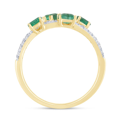 Muse Jewelry 1.07ct G SI 14K Yellow Gold Diamond & Emerald Gemstones Wrap Around Band Ring Size 6.5