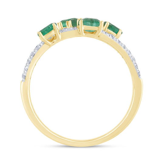 Muse Jewelry 1.07ct G SI 14K Yellow Gold Diamond & Emerald Gemstones Wrap Around Band Ring Size 6.5