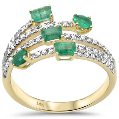 Muse Jewelry 1.07ct G SI 14K Yellow Gold Diamond & Emerald Gemstones Wrap Around Band Ring Size 6.5