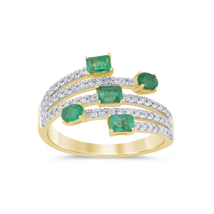 Muse Jewelry 1.07ct G SI 14K Yellow Gold Diamond & Emerald Gemstones Wrap Around Band Ring Size 6.5