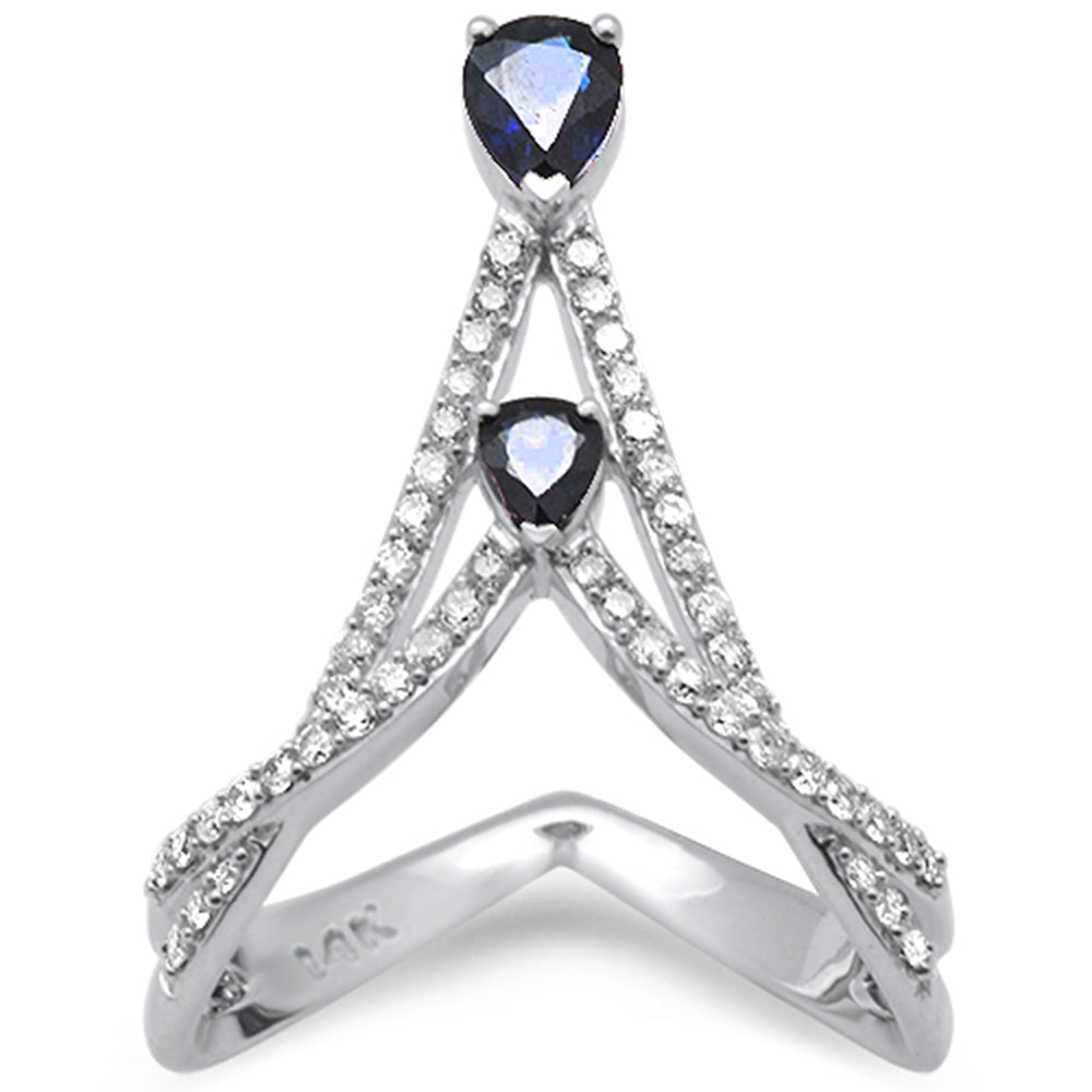 Muse Jewelry .99ct G SI 14K White Gold Diamond & Blue Sapphire Gemstones Band Ring Size 6.5