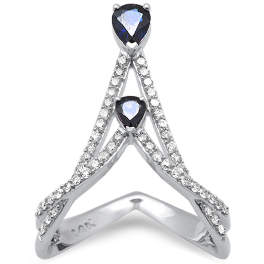 Muse Jewelry .99ct G SI 14K White Gold Diamond & Blue Sapphire Gemstones Band Ring Size 6.5