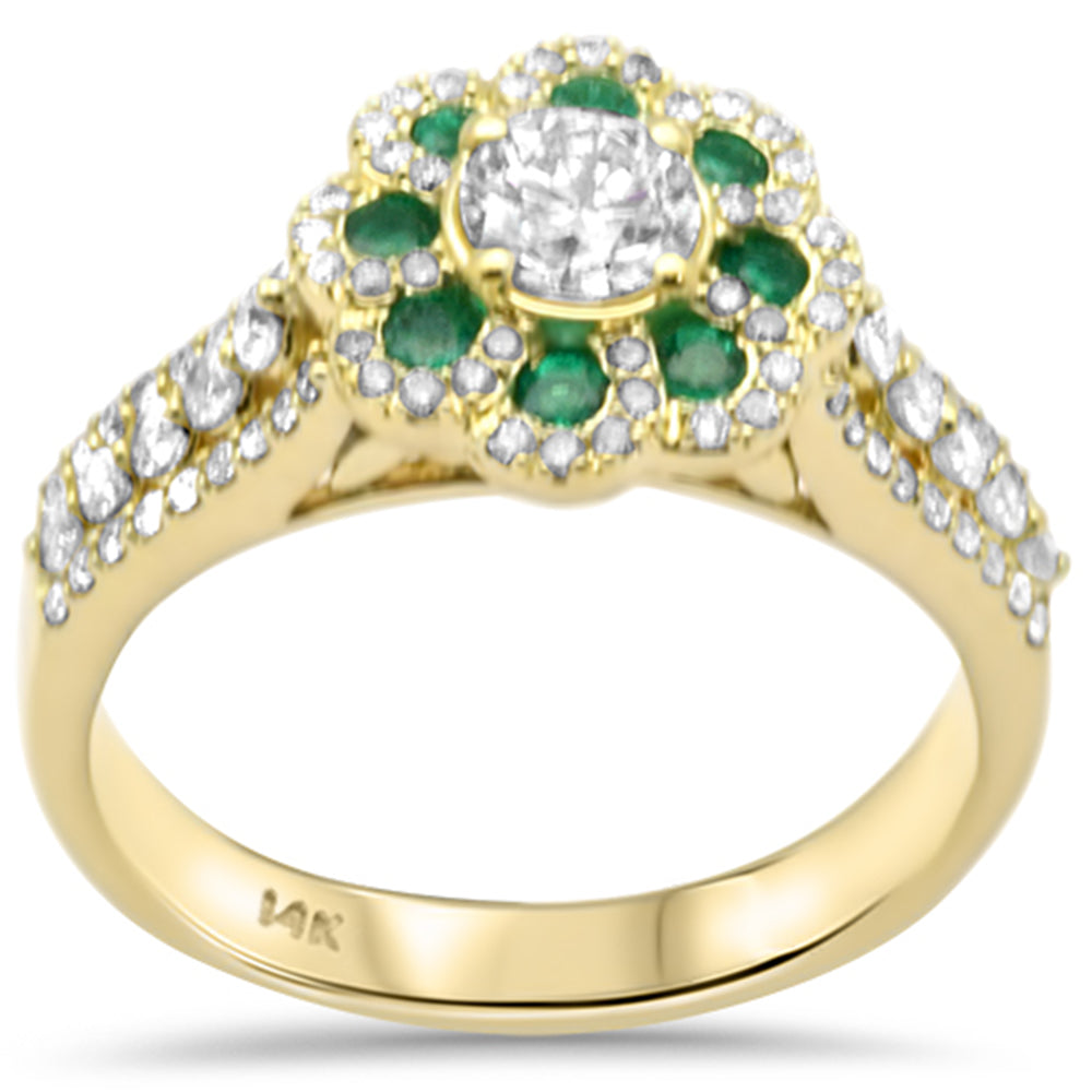 Muse Jewelry 1.05ct G SI 14K Yellow Gold Diamond & Natural Emerald Gemstones Flower Ring Size 6.5