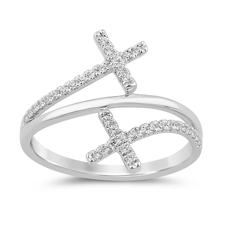 Muse Jewelry .16ct G SI 14K White Gold Diamond Cross Ring Band Size 6.5