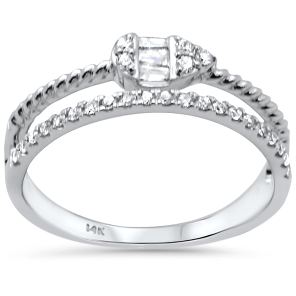 Muse Jewelry .19ct G SI 14K White Gold Diamond Round & Baguette Double Band Ring Size 6.5