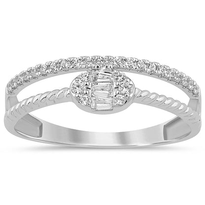 Muse Jewelry .20ct G SI 14K White Gold Round & Baguette Diamond Ring Band Size 6.5