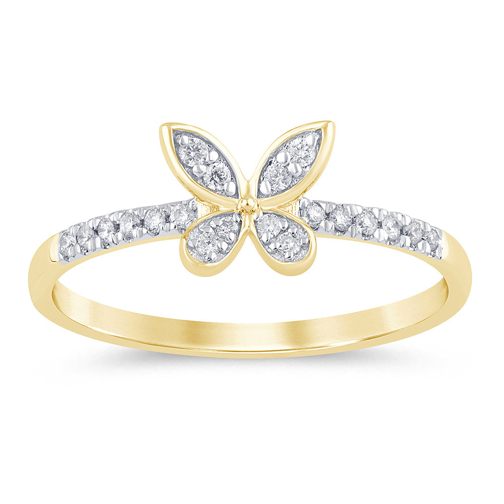 Muse Jewelry .13ct G SI 14K Yellow Gold Diamond Butterfly Ring Band Size 6.5