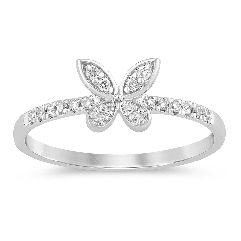 Muse Jewelry .14ct G SI 14K White Gold Diamond Butterfly Ring Band Size 6.5