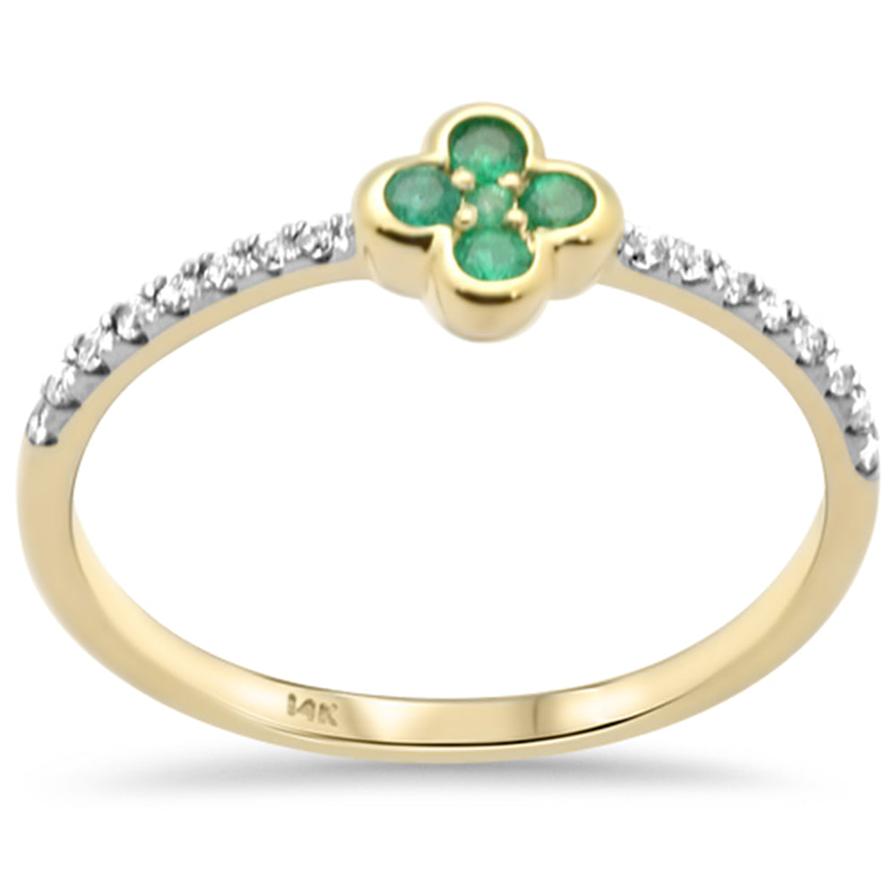 Muse Jewelry .21ct G SI 14K Yellow Gold Diamond & Emerald Gemstones Flower Ring Band Size 6.5