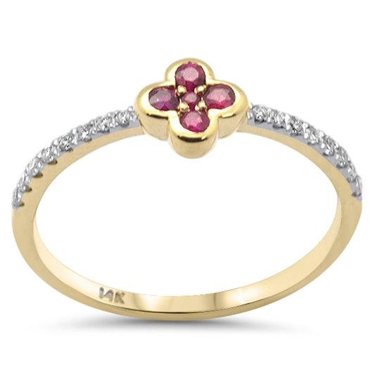 Muse Jewelry .23ct G SI 14K Yellow Gold Diamond & Ruby Gemstones Flower Ring Band Size 6.5