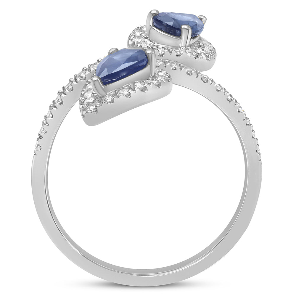 Muse Jewelry 1.49ct G SI 14K White Gold Diamond & Pear Shape Blue Sapphire Gemstones Wrap Around Ring Size 6.5