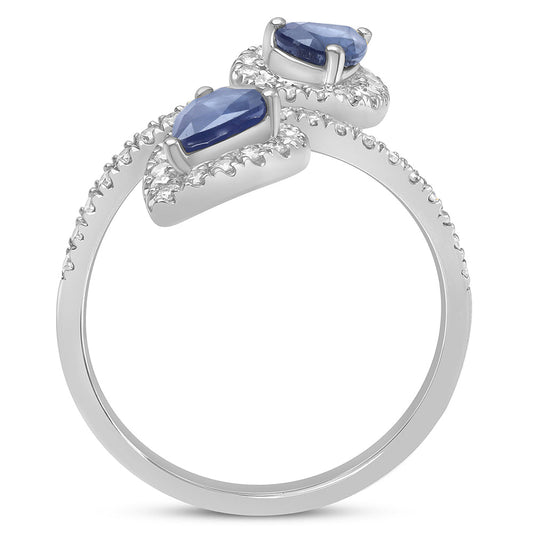 Muse Jewelry 1.49ct G SI 14K White Gold Diamond & Pear Shape Blue Sapphire Gemstones Wrap Around Ring Size 6.5