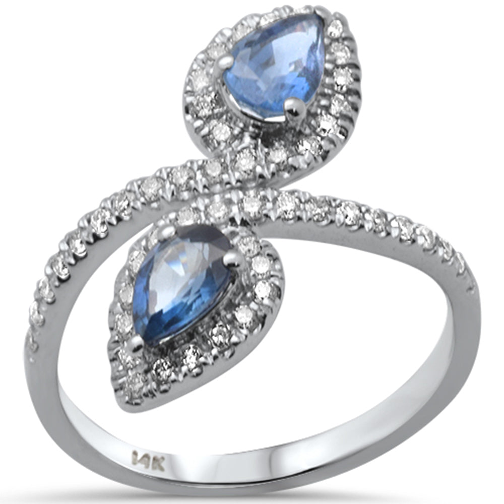 Muse Jewelry 1.49ct G SI 14K White Gold Diamond & Pear Shape Blue Sapphire Gemstones Wrap Around Ring Size 6.5
