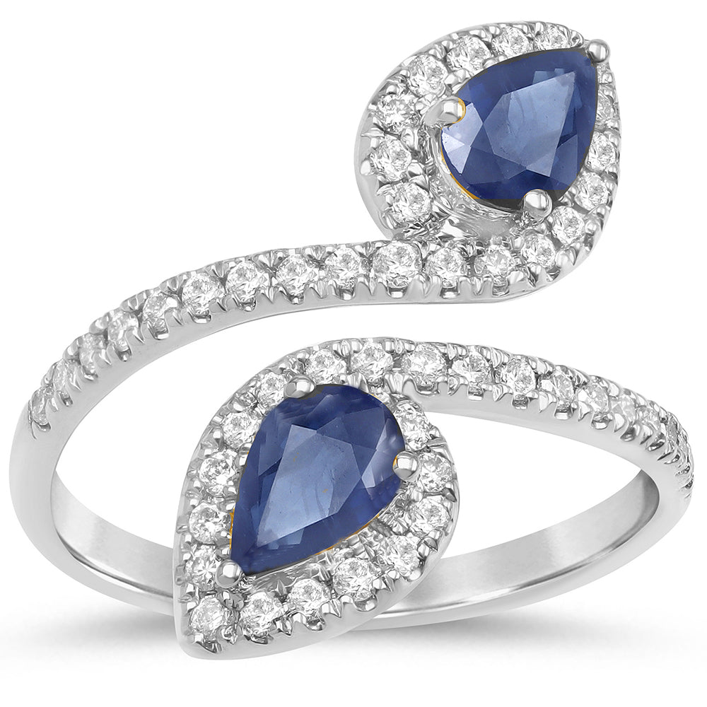 Muse Jewelry 1.49ct G SI 14K White Gold Diamond & Pear Shape Blue Sapphire Gemstones Wrap Around Ring Size 6.5
