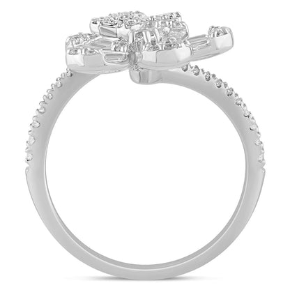 Muse Jewelry .74ct G SI 14K White Gold Round & Baguette Diamond Flower Ring Size 6.5