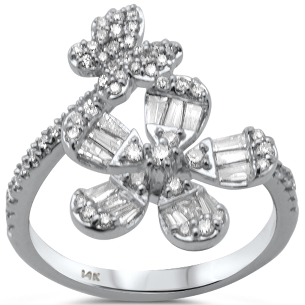 Muse Jewelry .74ct G SI 14K White Gold Round & Baguette Diamond Flower Ring Size 6.5