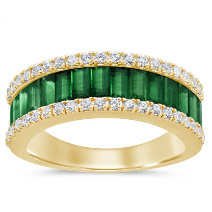 Muse Jewelry 2.01ct G SI 14K Yellow Gold Diamond & Natural Emerald Gemstones Band Ring Size 6.5
