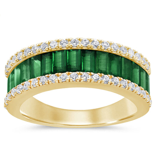 Muse Jewelry 2.01ct G SI 14K Yellow Gold Diamond & Natural Emerald Gemstones Band Ring Size 6.5