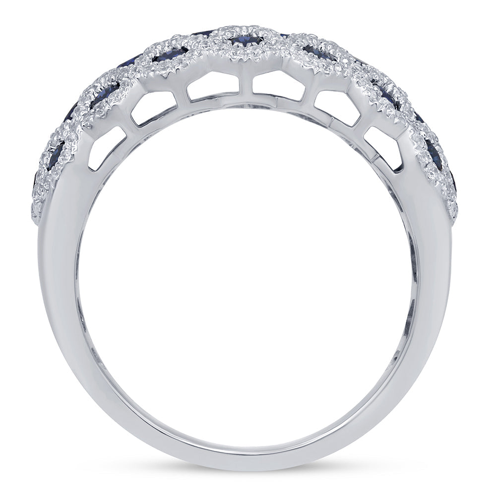Muse Jewelry 1.65ct G SI 14K White Gold Diamond & Blue Sapphire Gemstones Ring Band Size 6.5