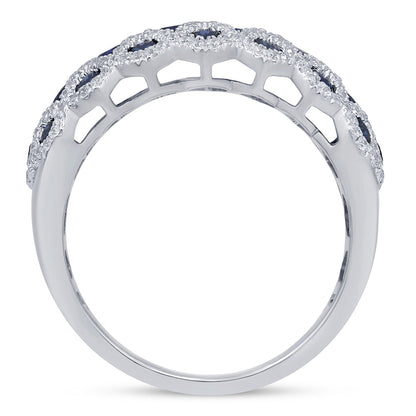 Muse Jewelry 1.65ct G SI 14K White Gold Diamond & Blue Sapphire Gemstones Ring Band Size 6.5