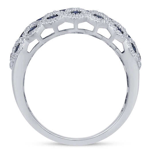 Muse Jewelry 1.65ct G SI 14K White Gold Diamond & Blue Sapphire Gemstones Ring Band Size 6.5