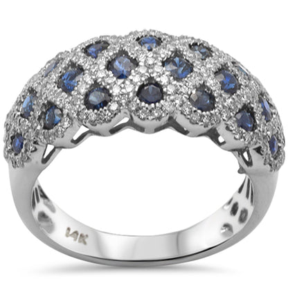 Muse Jewelry 1.65ct G SI 14K White Gold Diamond & Blue Sapphire Gemstones Ring Band Size 6.5
