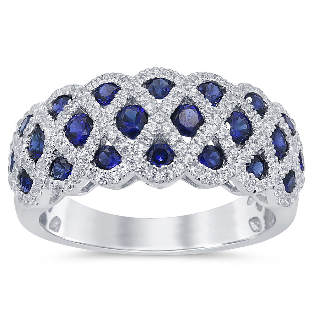 Muse Jewelry 1.65ct G SI 14K White Gold Diamond & Blue Sapphire Gemstones Ring Band Size 6.5