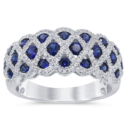 Muse Jewelry 1.65ct G SI 14K White Gold Diamond & Blue Sapphire Gemstones Ring Band Size 6.5