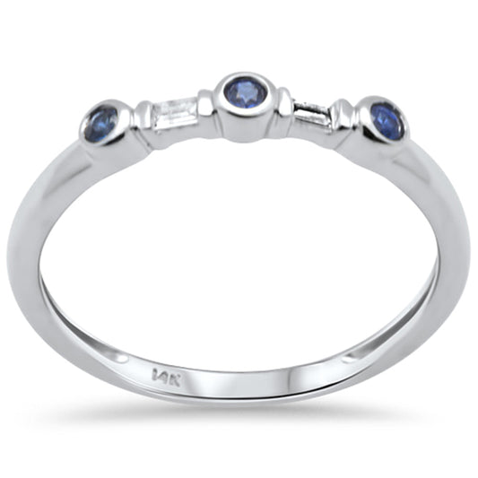 Muse Jewelry .13ct G SI 14K White Gold Diamond & Blue Sapphire Gemstones Band Ring Size 6.5