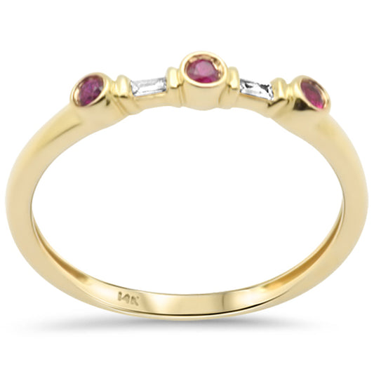 Muse Jewelry .13ct G SI 14K Yellow Gold Diamond & Ruby Gemstones Band Ring Size 6.5