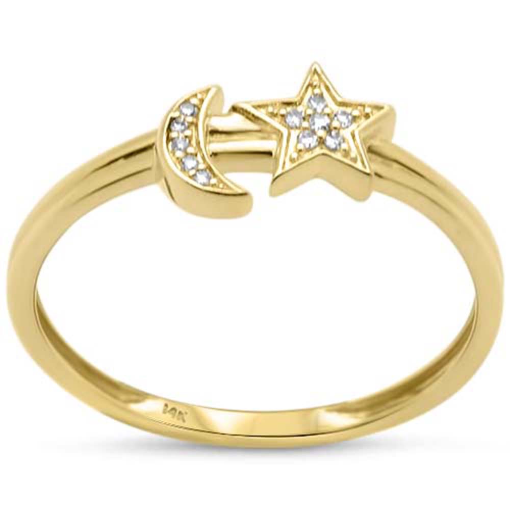 Muse Jewelry .03ct G SI 14K Yellow Gold Diamond Half Moon & Star Band Ring Size 6.5