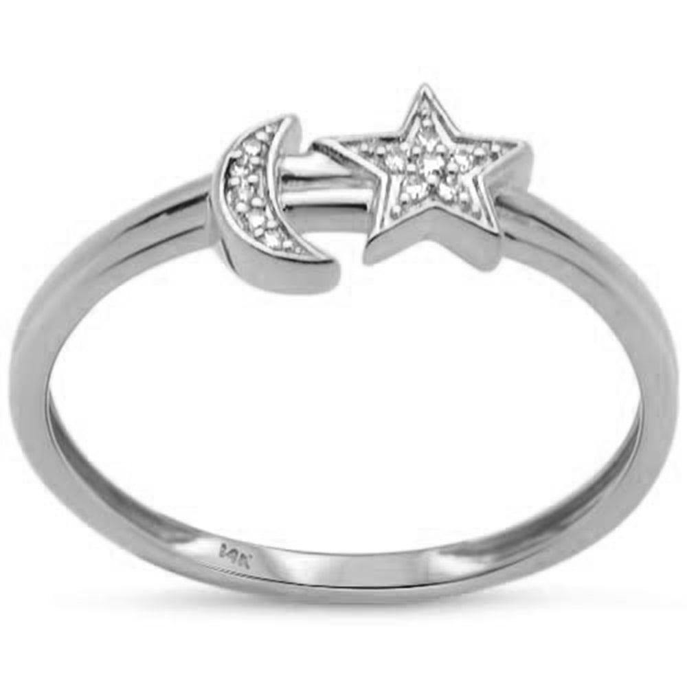 Muse Jewelry .03ct G SI 14K White Gold Diamond Half Moon & Star Band Ring Size 6.5