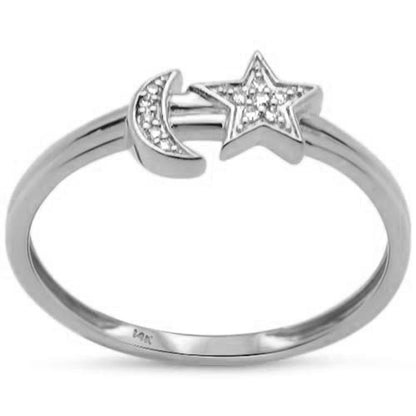 Muse Jewelry .03ct G SI 14K White Gold Diamond Half Moon & Star Band Ring Size 6.5