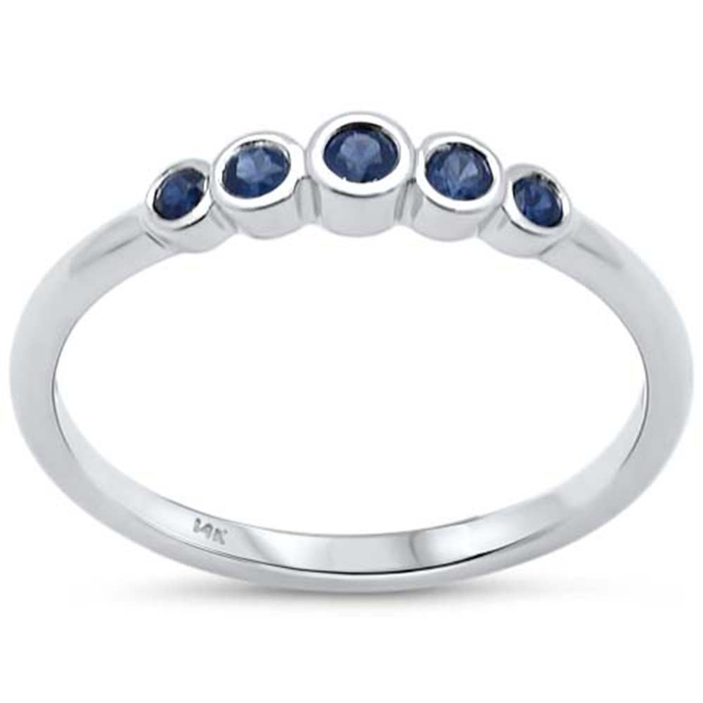 Muse Jewelry .13ct G SI 14K White Gold Blue Sapphire Bezel Set Gemstones Band Ring Size 6.5