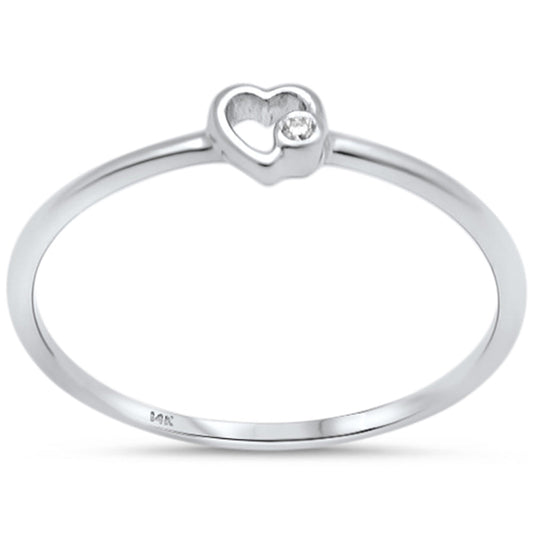 Muse Jewelry .01ct G SI 14K White Gold Diamond Thin Heart Band Ring Size 6.5