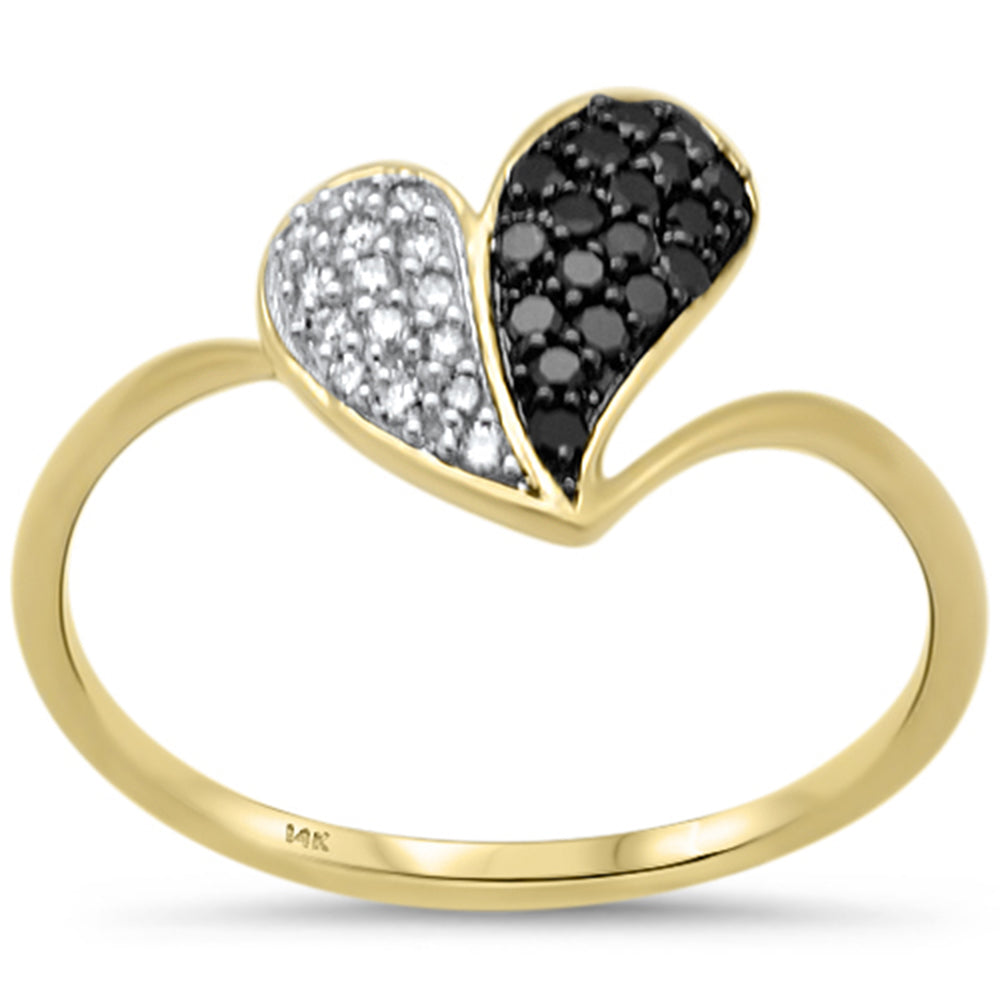 Muse Jewelry .25ct G SI 14K Yellow Gold White & Black Diamond Heart Band Ring Size 6.5